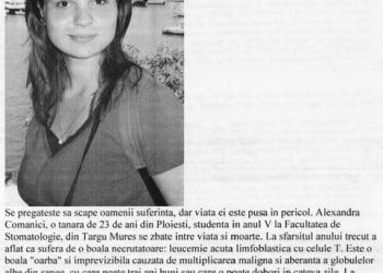 Apel umanitar: Ajutați-o pe Alexandra să se vindece de leucemie