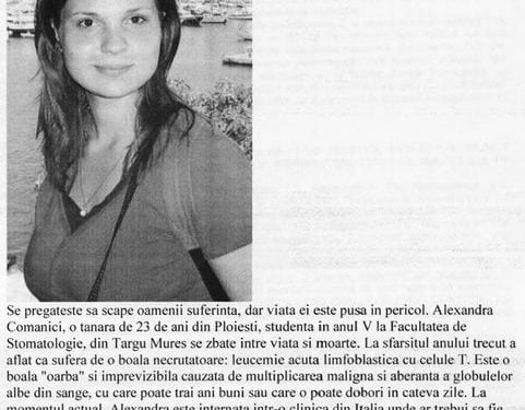 Apel umanitar: Ajutați-o pe Alexandra să se vindece de leucemie