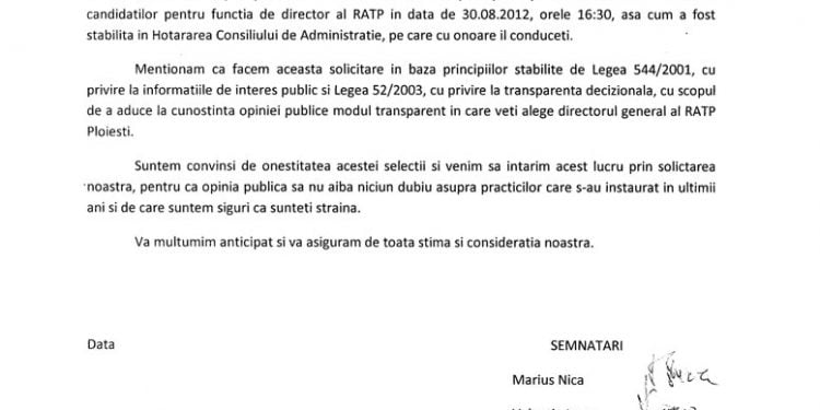 Trei jurnalisti locali au cerut sa participe la selectia directorului RATP