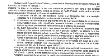 A.D.O.R. contesta concursul organizat de RATP pentru functia de director. Cererea a fost depusa astazi
