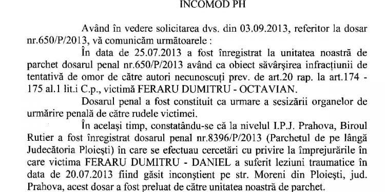 Raspuns de la Parchet// Dosarul lui Tavi Feraru este in lucru. Asteptam dovedirea faptuitorilor