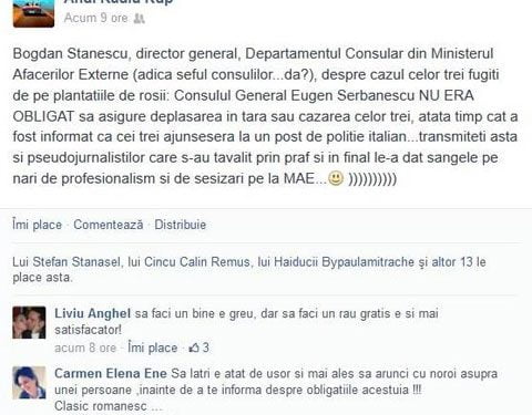 Cat mai prostesti oamenii, Radiule? MAE a infirmat ca Bogdan Stanescu ar fi spus tampeniile pe care le-ai postat