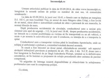 Cazul femeii ucise la Sangeru// S-a intocmit dosar penal pentru ucidere din culpa