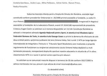 Dreptate pentru Simona Halep// ADOR a depus petitii catre parlamentarii de Prahova si toti europarlamentarii pentru a solicita judecarea corecta si rapida a campioanei noastre