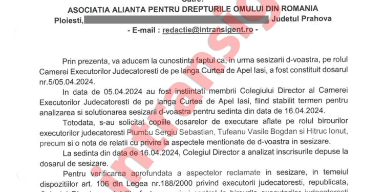 CEJI Iasi pare ca trateaza cu seriozitate sesizarea ADOR impotriva executorilor judecatoresti in cazul Vasilica Mihaila