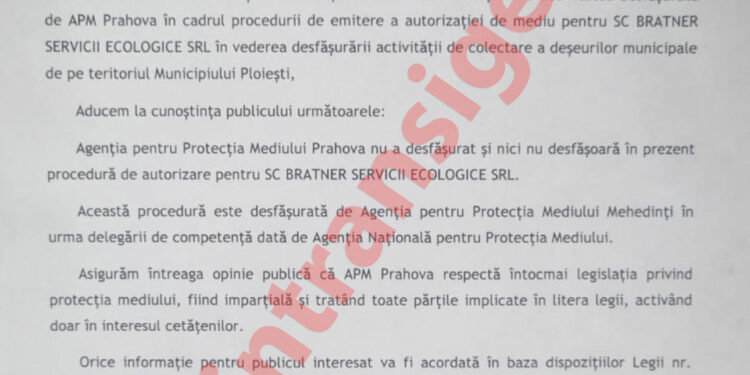 APM Prahova transferă responsabilitatea autorizației de mediu pentru Brantner Servicii Ecologice către Mehedinți. Numai că este ilegală dacă va fi emisă din altă parte decât Prahova