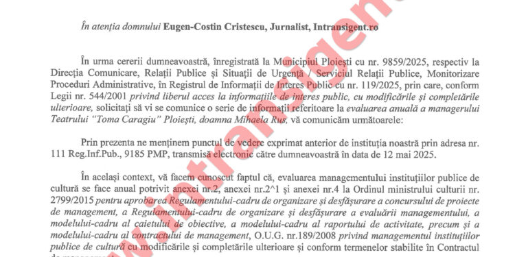 Când aroganța ține loc de lege. Răspunsul Primăriei Ploiești la solicitările privind evaluarea Mihaelei Rus – o palmă dată transparenței