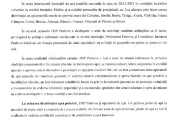 DSP Prahova anunță măsuri după întreruperea furnizării apei potabile în mai multe localități