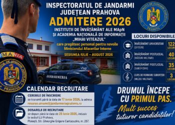 Jandarmeria Prahova recrutează candidați pentru admiterea în instituțiile de învățământ ale MApN care pregătesc personal pentru M.A.I.